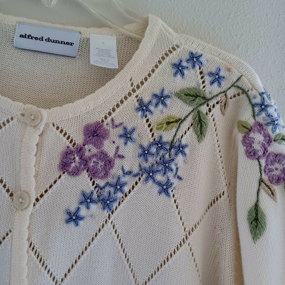 ALFRED DUNNER Embroidered Knit Cardigan, size L - Picture 7 of 15